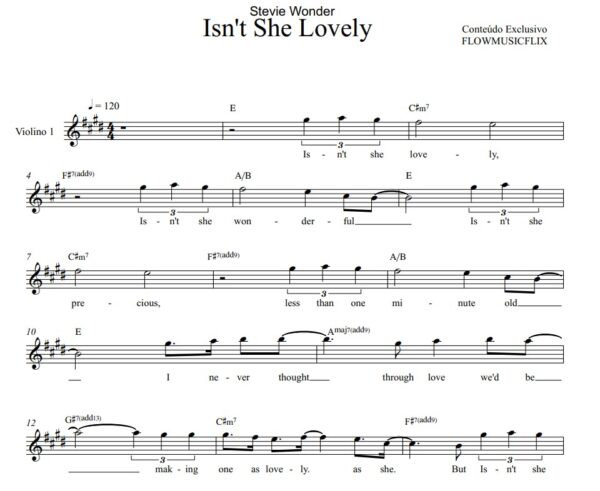 KIT Play Along + playback + partitura Isn't she lovely  Stevie Wonder Violino e Flauta C + Partitura + video partitura - Image 2